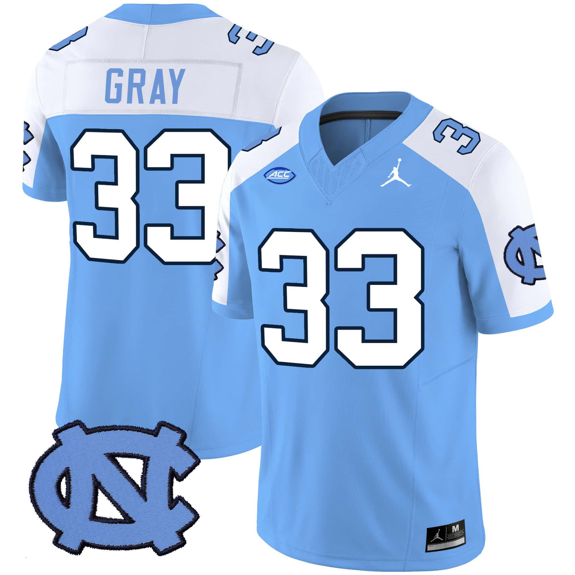 Men North Carolina Tar Heels #33 Gray Light Blue 2024 Vapor Limited NCAA Jersey